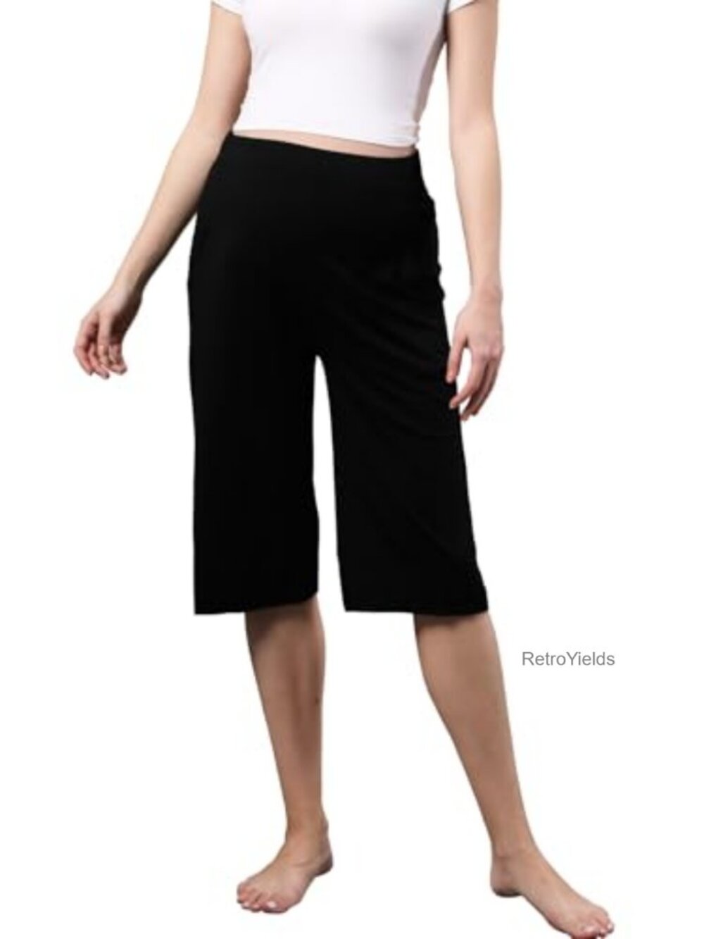 Maternity Lounge Capri Pants Modal Spandex High Waist Pockets